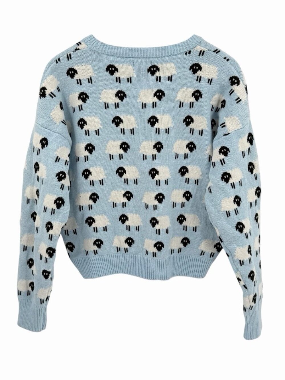 CUPCAKE CLOTHING LTD Women's Blue White Black Sheep Crew Neck Sweater Large - Picture 5 of 5